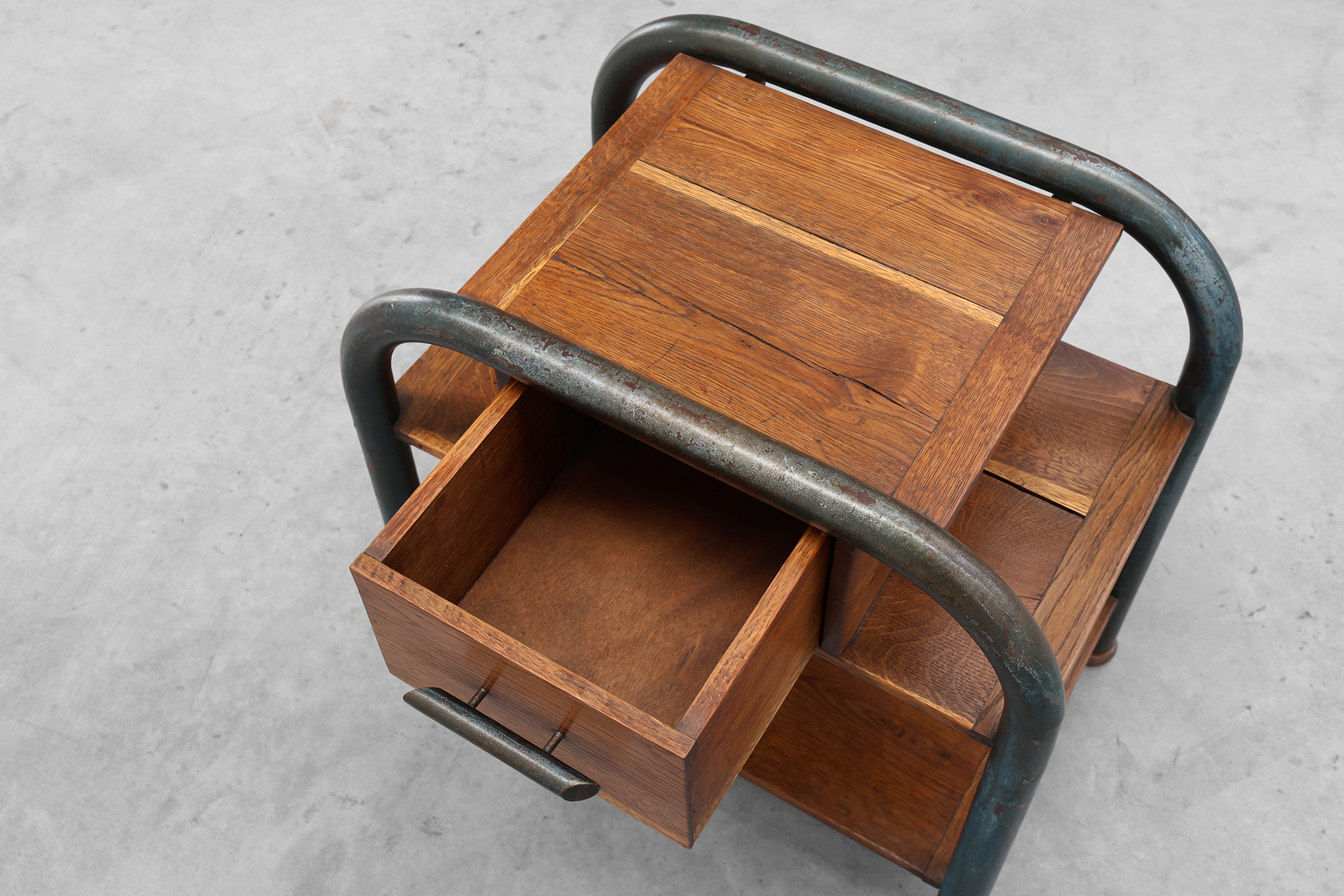 Industrial side table or nightstand in Bauhaus style, Belgium ca. 1910thumbnail